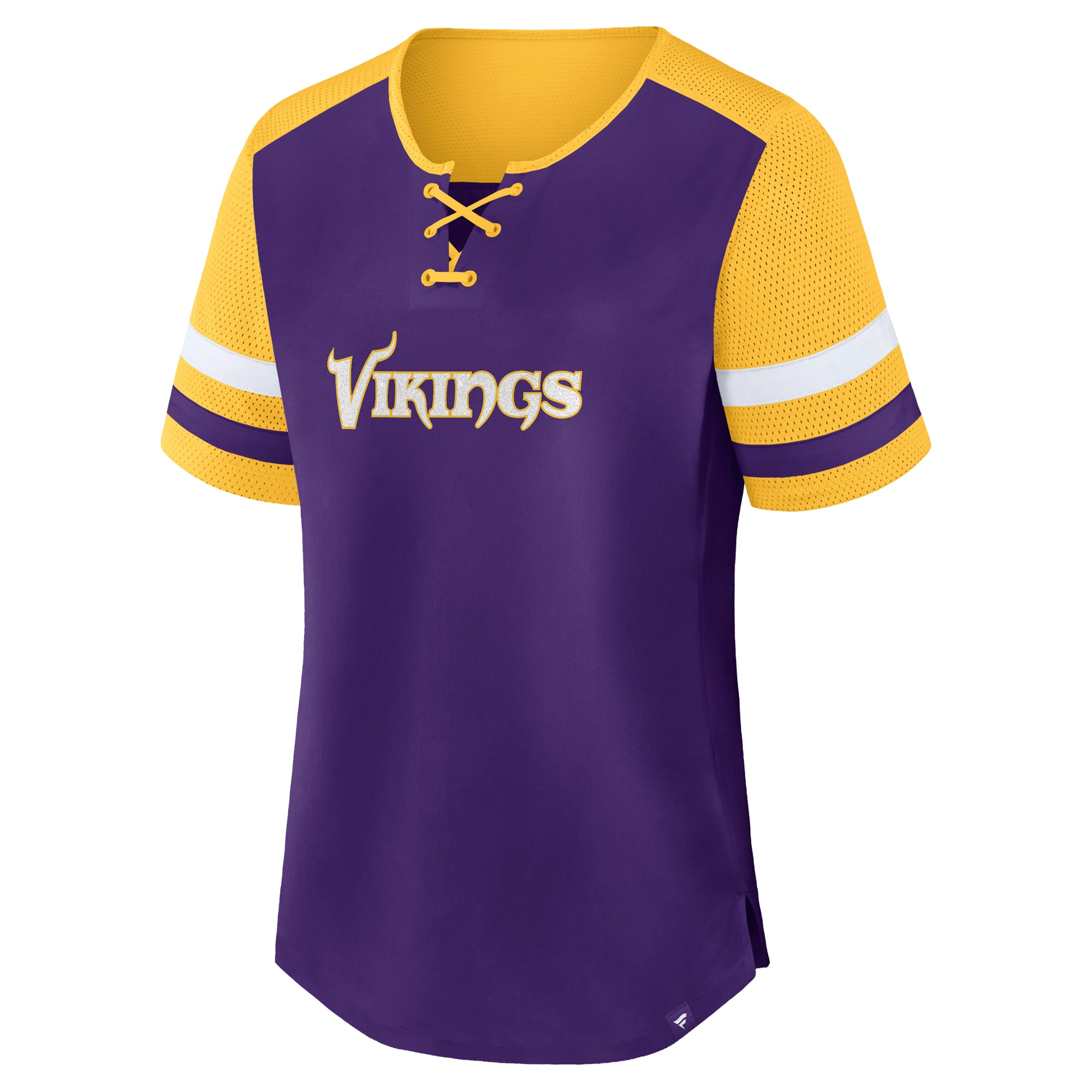 Women's Fanatics Purple/Gold Minnesota Vikings Plus Size Throwback Curl Route Lace-Up T-Shirt